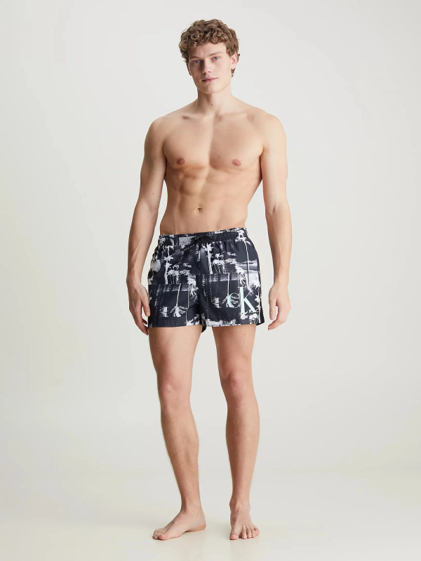Pánské plavky KM0KM00968 0GL černobílé s palmami - Calvin Klein XL