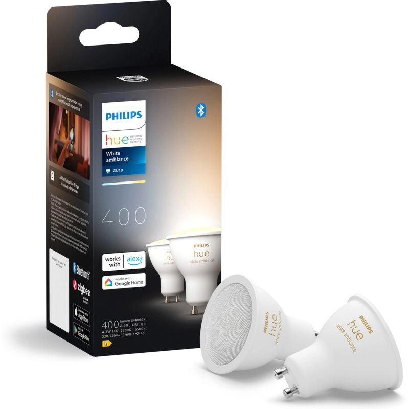 Philips Hue Chytrá žárovka White Ambiance GU10 4,2W 2200-6500K 400lm, 2 ks