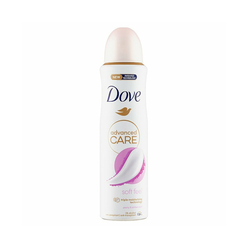 Dove Advanced Care Soft Feel antiperspirant ve spreji 72h Peony & Amber 150 ml