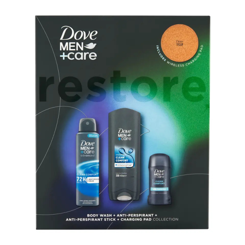 Dove Men Dárková sada Dove Men+Care Clean Comfort s bezdrátovou nabíječkou