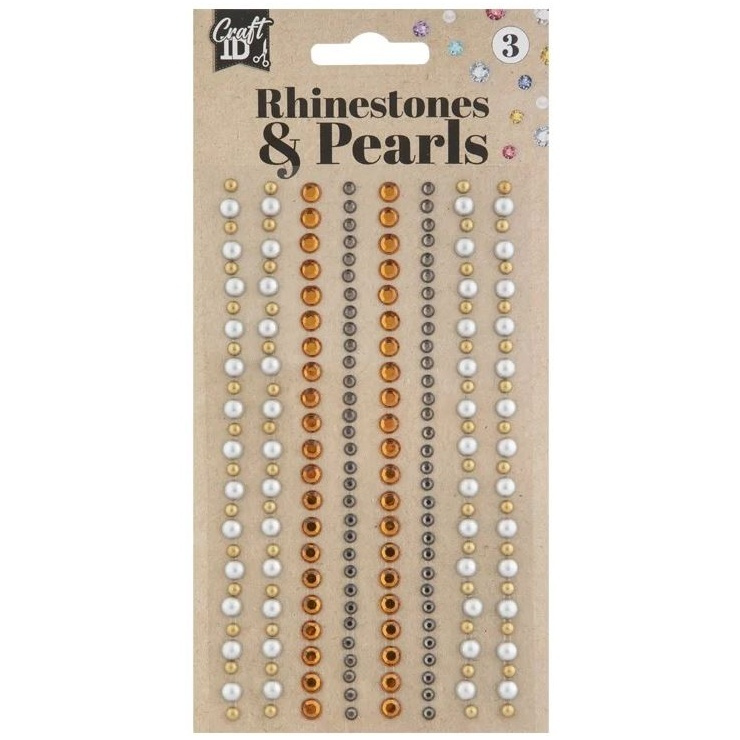 Samolepicí kamínky a perličky (212ks) - zlaté, stříbrné a měděné