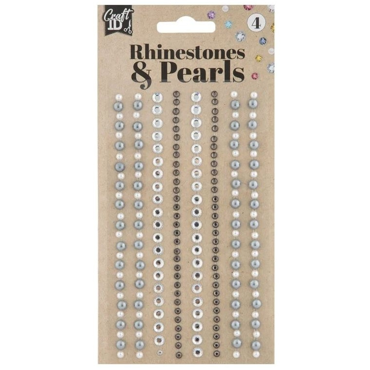 Samolepicí kamínky a perličky (212ks) - bílé, stříbrné a šedé