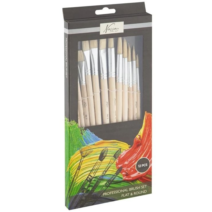 Štětce kulaté a ploché syntetické č. 3, 4, 5, 6, 7, 8  sada (12ks)