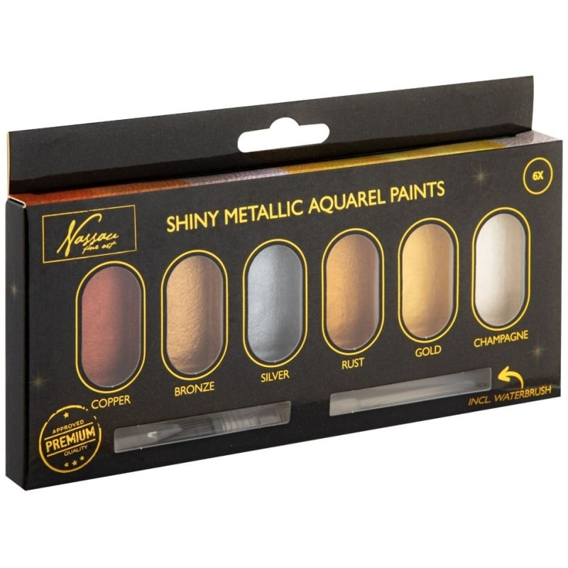 Akvarelové barvy sada metalická zlatá (6ks) + vodní štětec