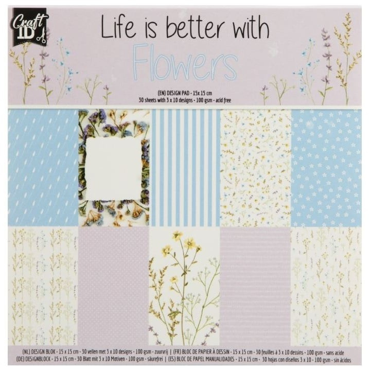 Sada jednostranných papírů 15×15cm Flowers