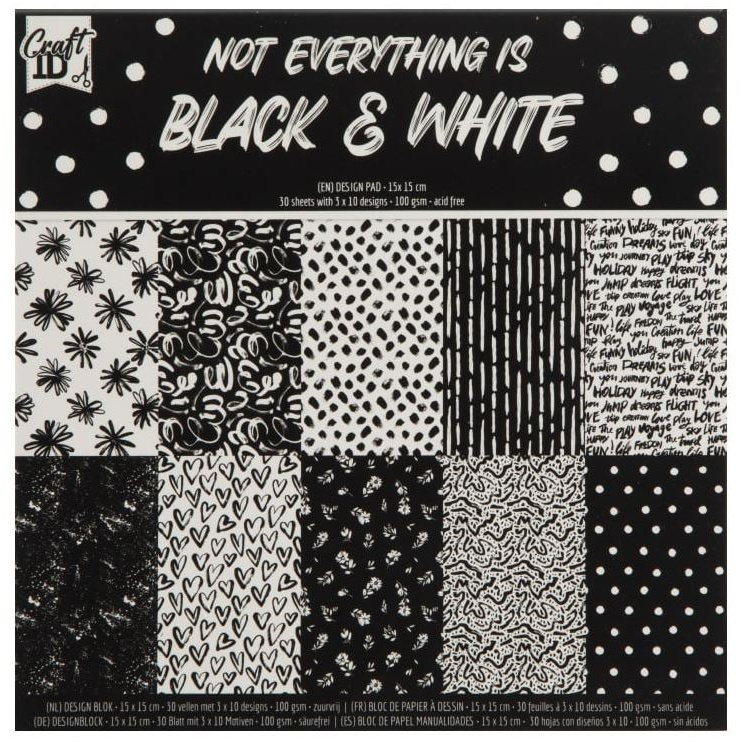 Sada jednostranných papírů 15×15cm Black & White