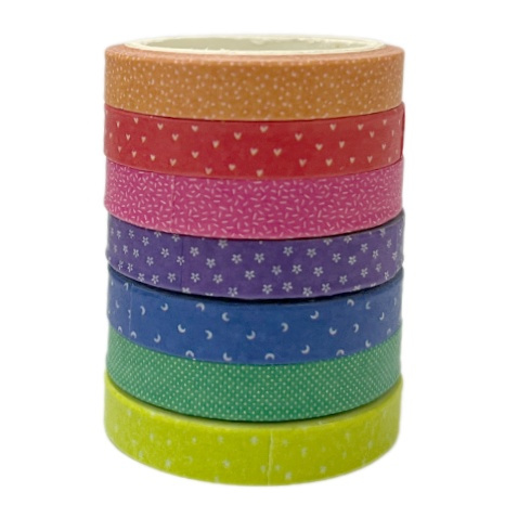 Samolepicí papírová washi páska sada - barevné se vzory (7ks)