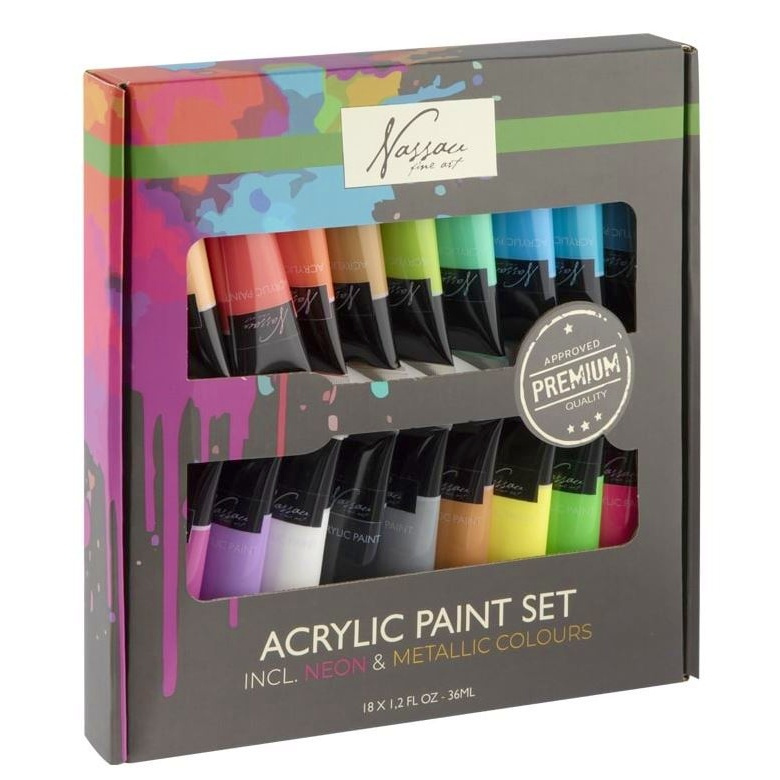 Akrylové barvy neonové a metalické sada (18x36ml)