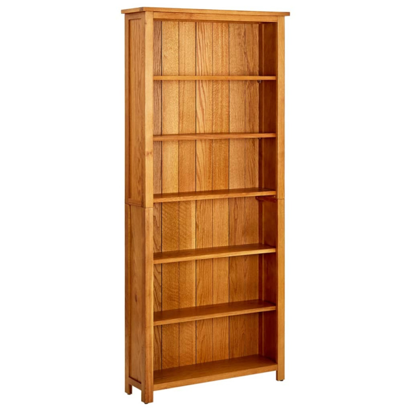 Knihovna Se 6 Policemi 80 X 22,5 X 180 Cm Masivní Dubové Dřevo - 90 x 22.5 x 200 cm