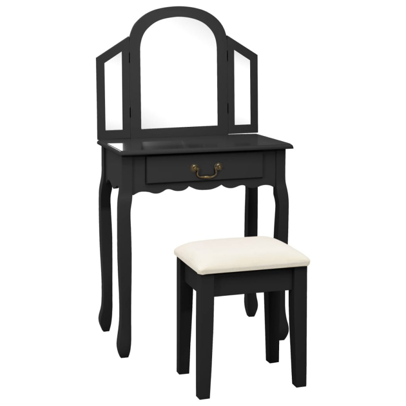 Toaletní Stolek Se Stoličkou Černý 65X36X128 Cm Pavlovnia Mdf - Bílá