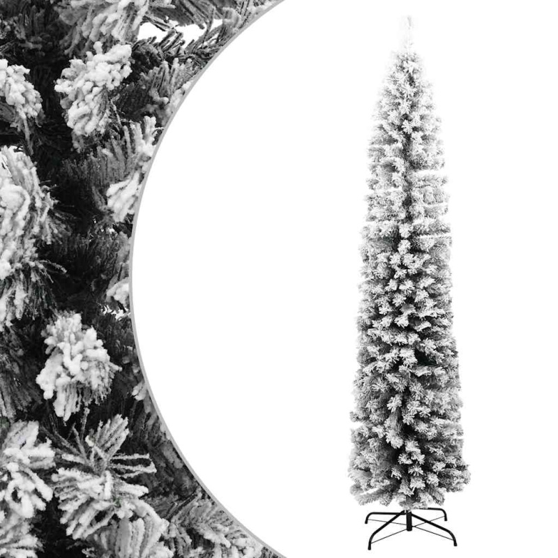 Úzký Umělý Vánoční Stromek Zasněžený Zelený Pvc Zelená - with flocked white snow / 240 cm