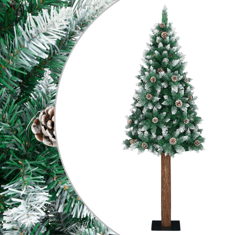 Úzký Vánoční Stromek Pravé Dřevo A Bílý Sníh Zelený 210 Cm - s bílým sněhem / 210 x 77 cm