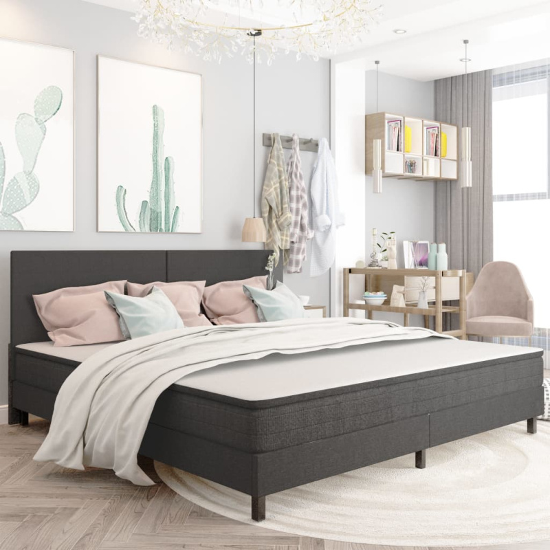 Postel Boxspring Tmavě Šedá Textil - prošívané čelo   základna postele 24,5 cm / 140 x 200 cm