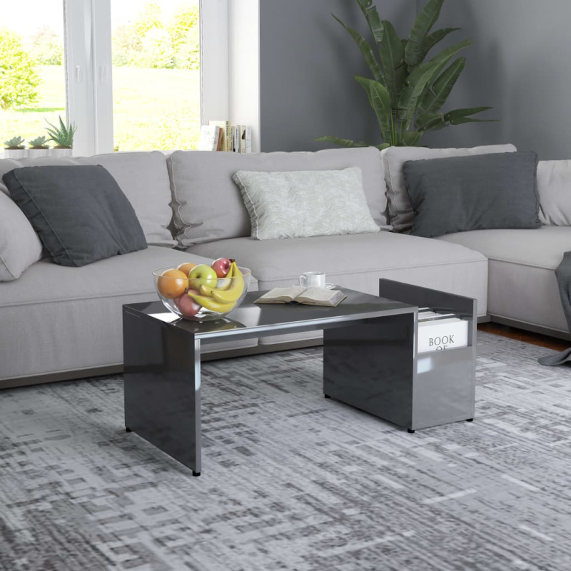 Konferenční Stolek Šedý S Vysokým Leskem 90X45X35 Cm Kompozit - šedá s vysokým leskem