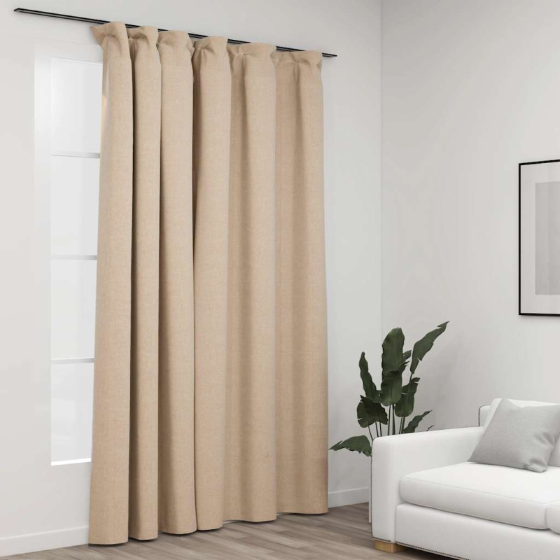 Zatemňovací Závěs S Háčky Vzhled Lnu Béžový 290 X 245 Cm - Taupe
