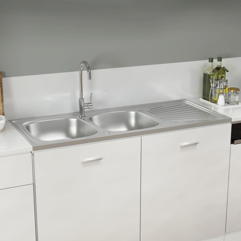 Kuchyňský Dvojitý Dřez Stříbrný 1 200X500X155 Mm Nerezová Ocel - 1200 x 600 x 155 mm
