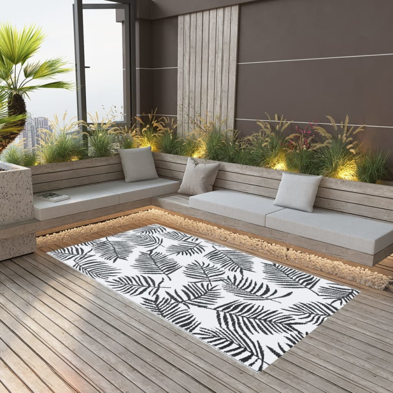 Venkovní Koberec Arakil Bílý A Černý Pp Vzor Listí - 160 x 230 cm