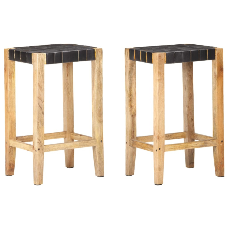 Barové Stoličky 2 Ks Černé Pravá Kůže - Hnědá / 60 cm
