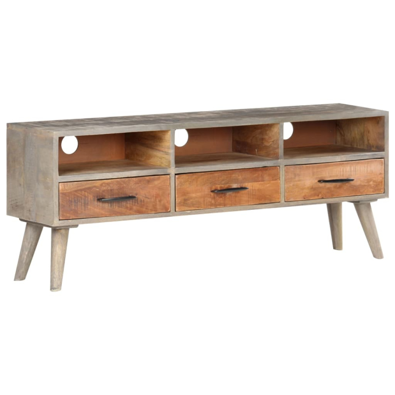Tv Stolek Šedý 130 X 35 X 51 Cm Masivní Hrubý Mangovník Přírodní