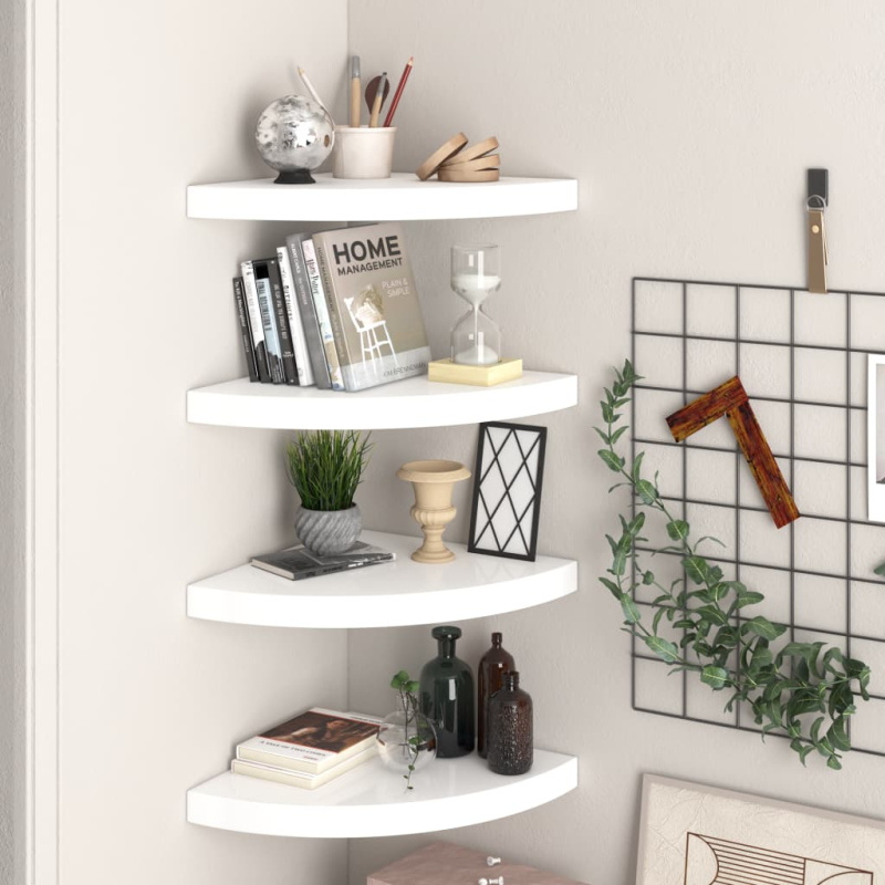 323909 Floating Corner Shelves 4 Pcs High Gloss White 35X35X3,8 Cm Mdf Bílá S Vysokým Leskem - 1 / 2 / 35 x 35 x 3.8 cm