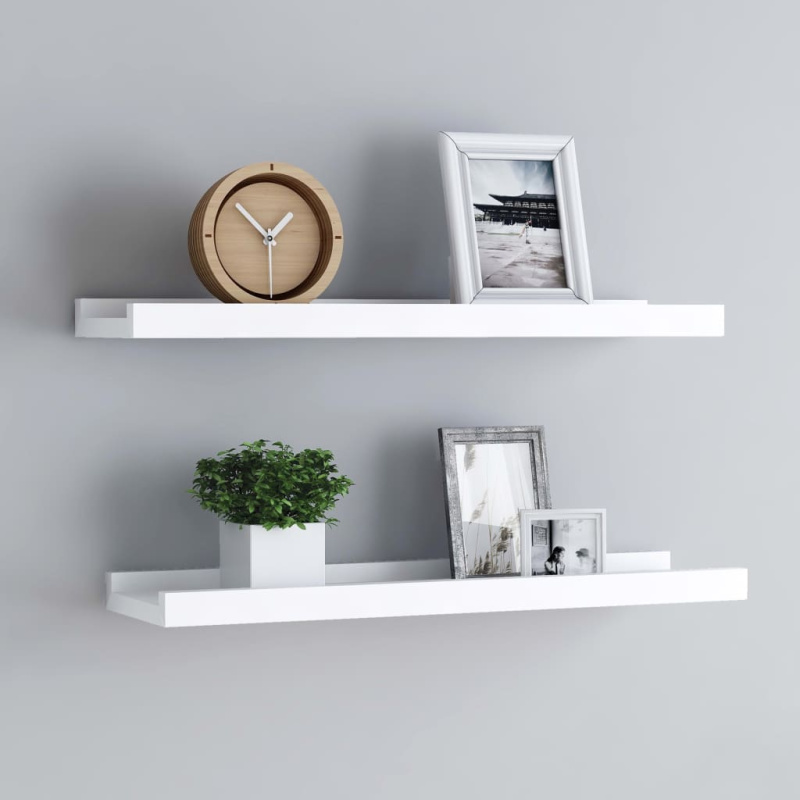 Poličky Na Zarámované Obrázky 2 Ks Bílé Mdf Bílá - 60 x 9 x 3 cm