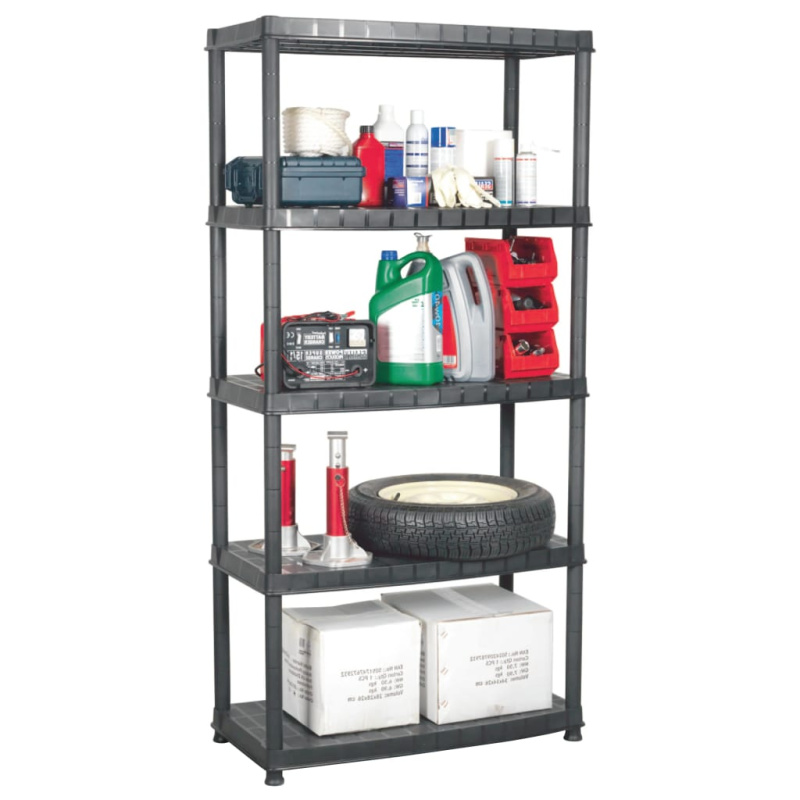 Úložný Regál 5Patrový Černý 91,5 X 45,7 X 185 Cm Plast - 91.5 x 45.7 x 185 cm
