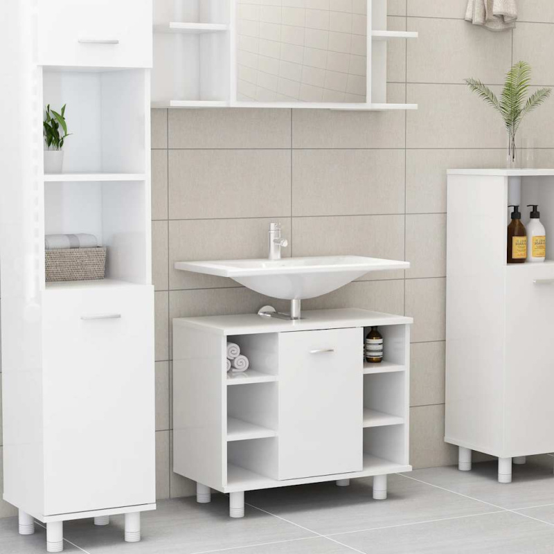 Koupelnová Skříňka Bílá Lesklá 60X32X53,5 Cm Kompozitní Dřevo - Bílá s vysokým leskem