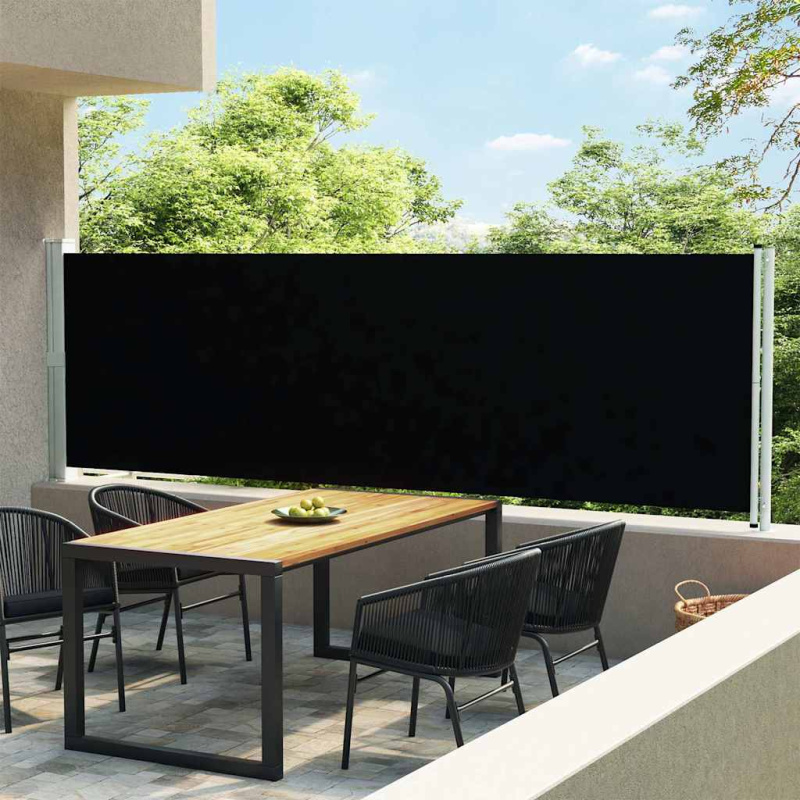 Zatahovací Boční Markýza / Zástěna 140 X 600 Cm Černá - Šedá / 600 x 140 cm