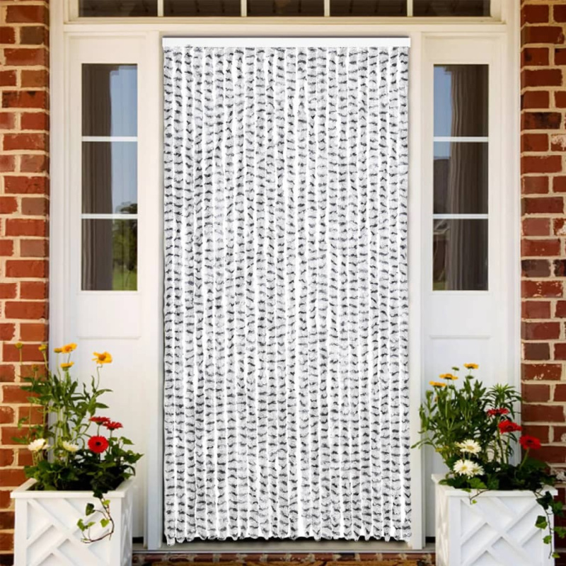Závěs Proti Hmyzu Bílý A Tmavě Šedý Chenille Světle A Tmavě Šedá - 90 x 220 cm