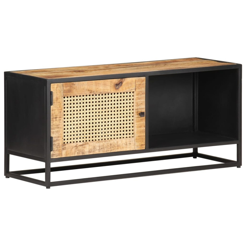 Tv Stolek 90X30X40 Cm Hrubý Masivní Mangovník A Přírodní Rákos