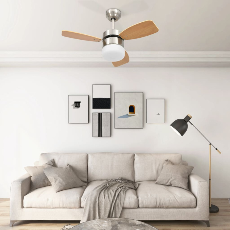 Stropní Ventilátor Světlo A Dálkový Ovladač 76 Cm Světle Hnědý - Tmavě hnědá / Ø 76 x 41.5 cm