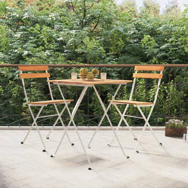 3Dílný Skládací Bistro Set Masivní Akáciové Dřevo A Ocel - Černá