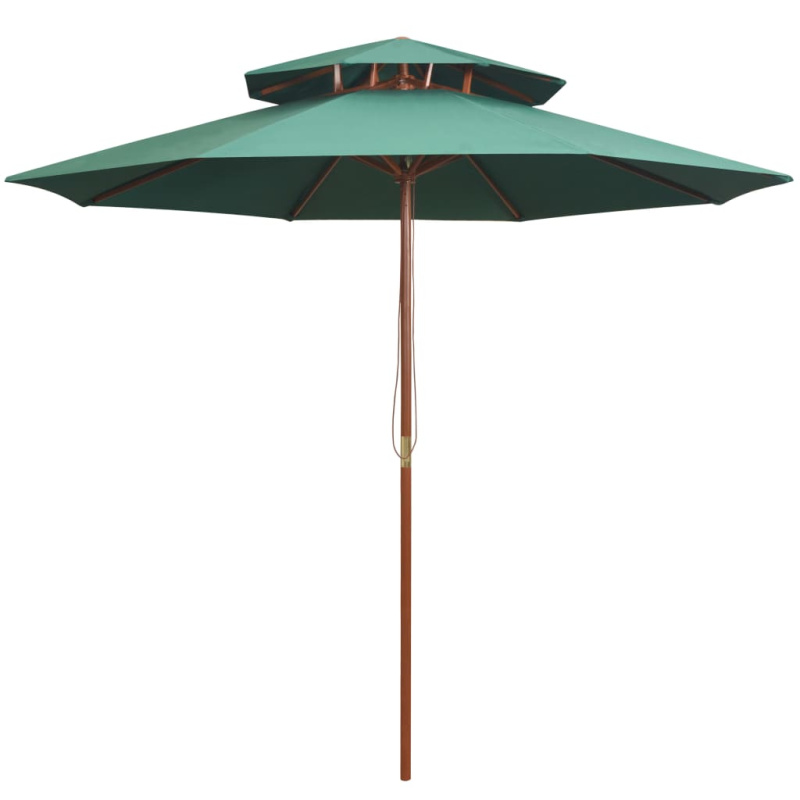 Dvoupatrový Slunečník 270 X 270 Cm Dřevěná Tyč Zelený - Vínová