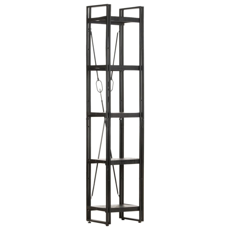 Knihovna S 5 Policemi Černá 40 X 30 X Masivní Mangovník Černá - 80 cm / 40 cm