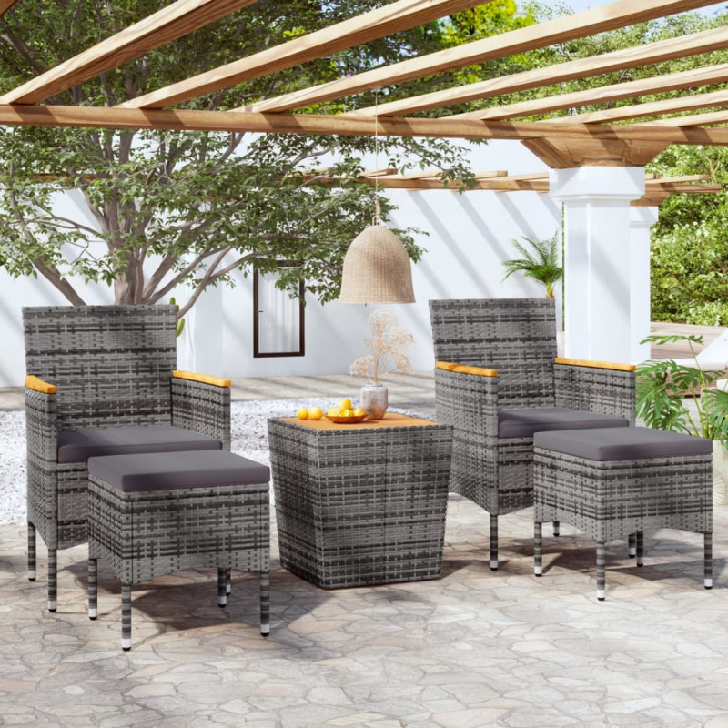 5Dílný Zahradní Bistro Set Polyratan A Masivní Akácie Šedý - Šedá / bez opěrky na nohy