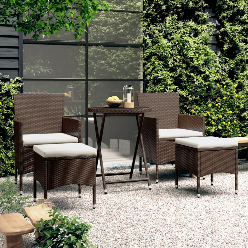 5Dílný Zahradní Bistro Set Polyratan A Tvrzené Sklo Hnědý - Hnědá / bez opěrky na nohy