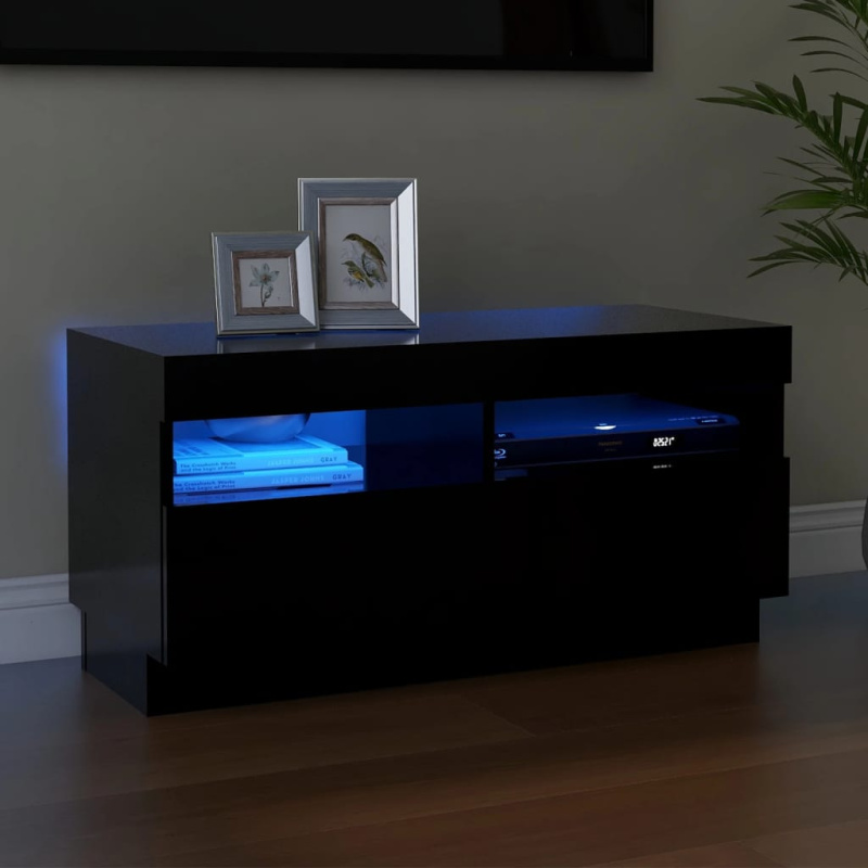 Tv Skříňka S Led Osvětlením Černá 80 X 35 X 40 Cm - Černá / 100 cm