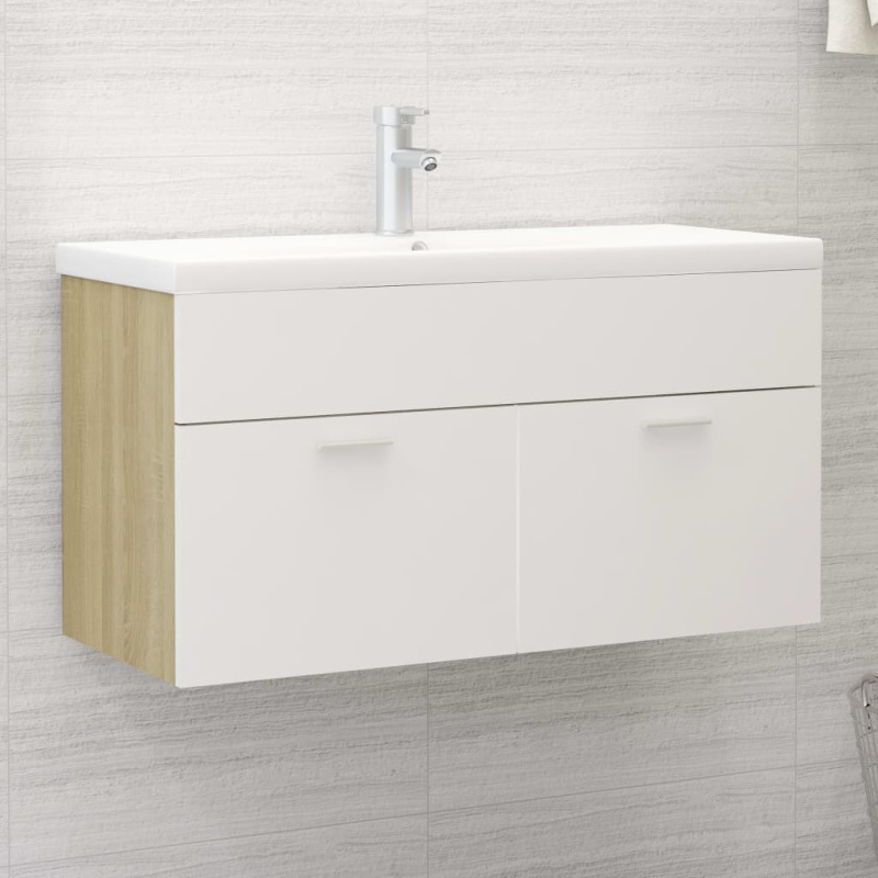 Skříňka Pod Umyvadlo Bílá Dub Sonoma 90X38,5X46 Cm - Bílá a dub sonoma / 90 x 38.5 x 46 cm