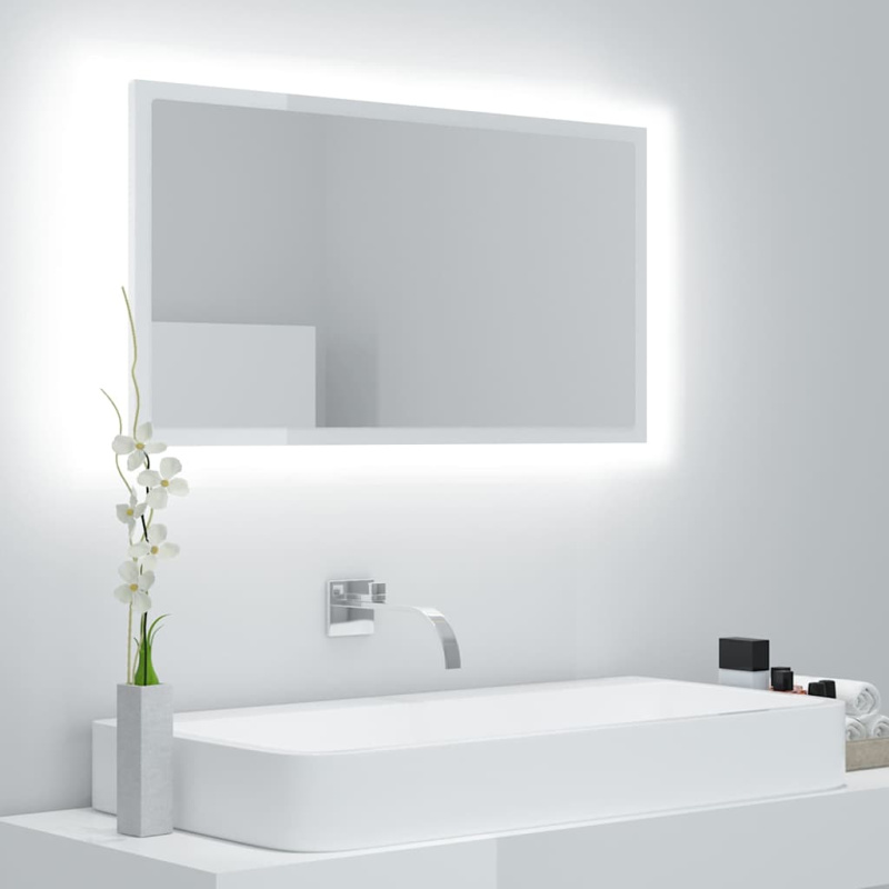 Led Koupelnové Zrcadlo Bílé Vysoký Lesk 80X8,5X37 Cm Akrylové - dub sonoma
