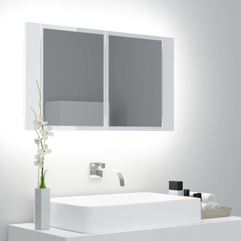 Led Koupelnová Skříňka Se Zrcadlem Lesklá Bílá 80X12X45Cm Akryl - Bílá s vysokým leskem
