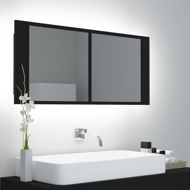 Led Koupelnová Skříňka Se Zrcadlem Černá 100 X 12 X 45 Cm Akryl - Betonová šedá