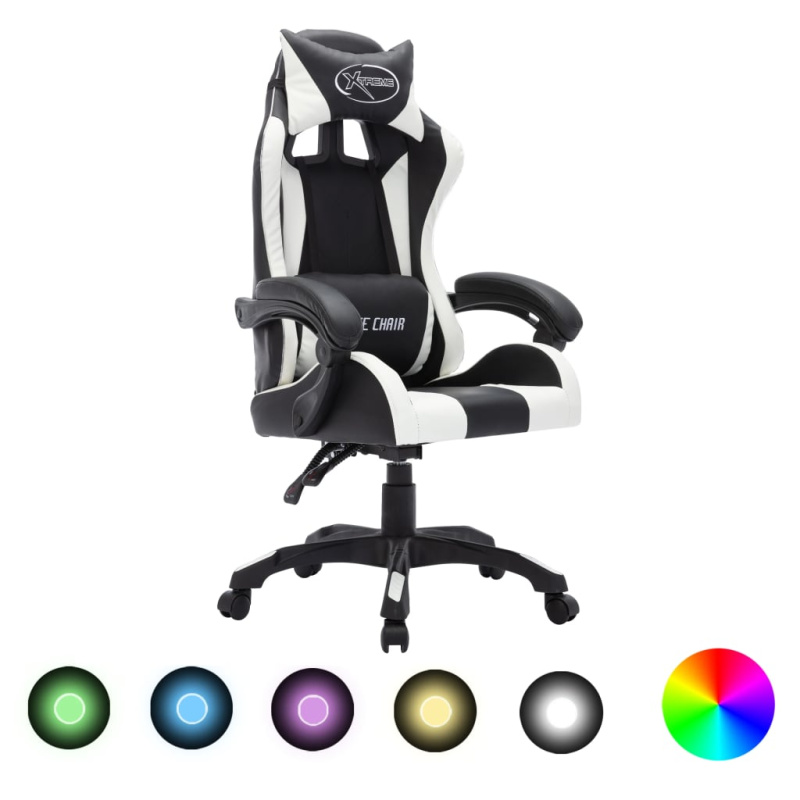 Herní Židle S Rgb Led Podsvícením Bíločerná Umělá Kůže - růžová a bílá / s opěrkou na nohy