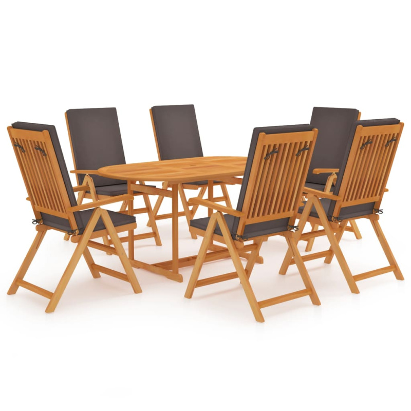7Dílný Zahradní Jídelní Set S Šedými Poduškami Masivní Teak - Krémová / 6 / Obdélník
