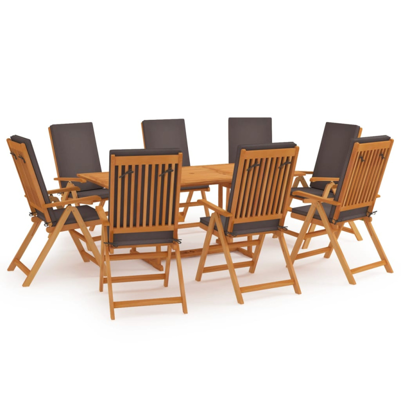 9Dílný Zahradní Jídelní Set S Poduškami Masivní Teak Šedý - Šedá / 6 / Obdélník