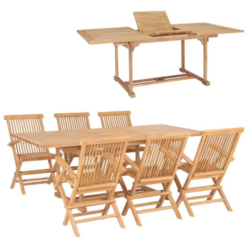 7Dílný Zahradní Jídelní Set 150–200 X 100 X 75 Cm Teakové Dřevo - Bez područek / Obdélník