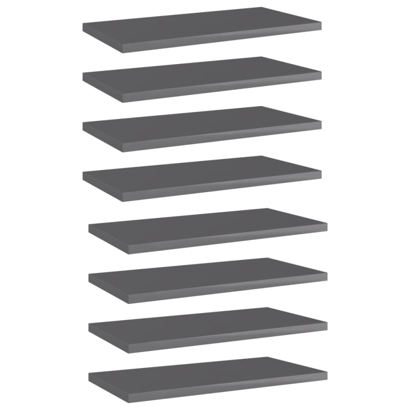 Přídavné Police 8 Ks Šedé Vysoký Lesk 40X20X1,5 Cm Dřevotříska Šedá S Vysokým Leskem - 8 / 60 x 50 x 1.5 cm