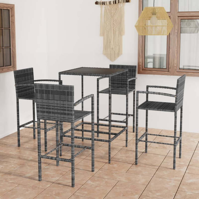 5Dílný Zahradní Barový Set Polyratan Šedý - Hnědá / 4 / 70 cm dlouhý stůl