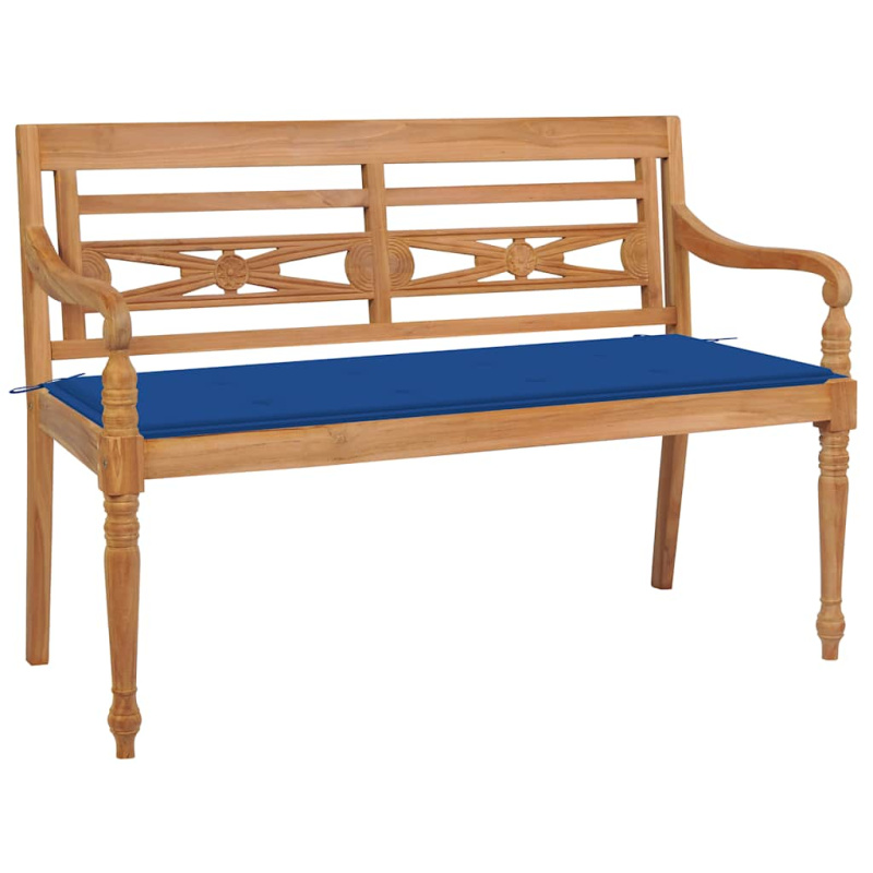 Lavice Batavia S Královsky Modrou Poduškou Masivní Teak - Vzor šedá kostka / 120 cm