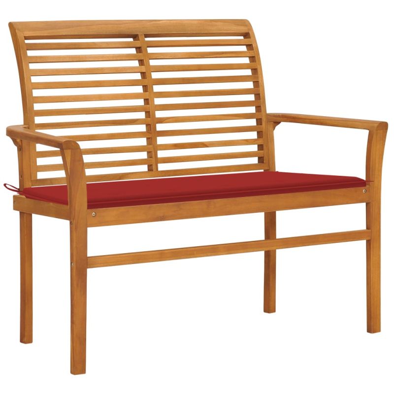 Zahradní Lavice S Červenou Poduškou 112 Cm Masivní Teak