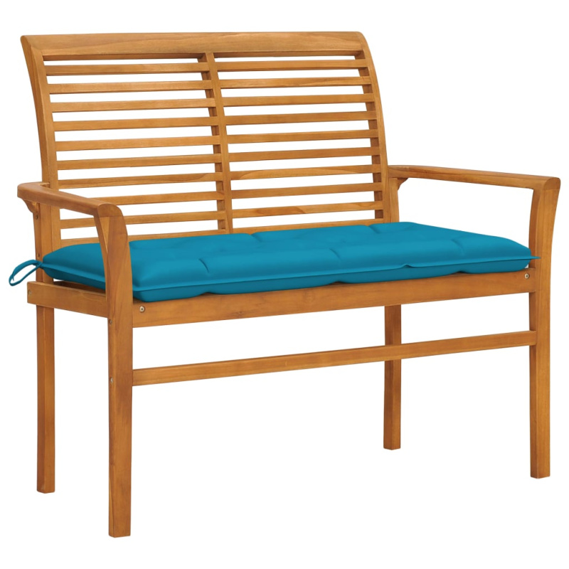 Zahradní Lavice Se Světle Modrou Poduškou 112 Cm Masivní Teak - Světle modrá